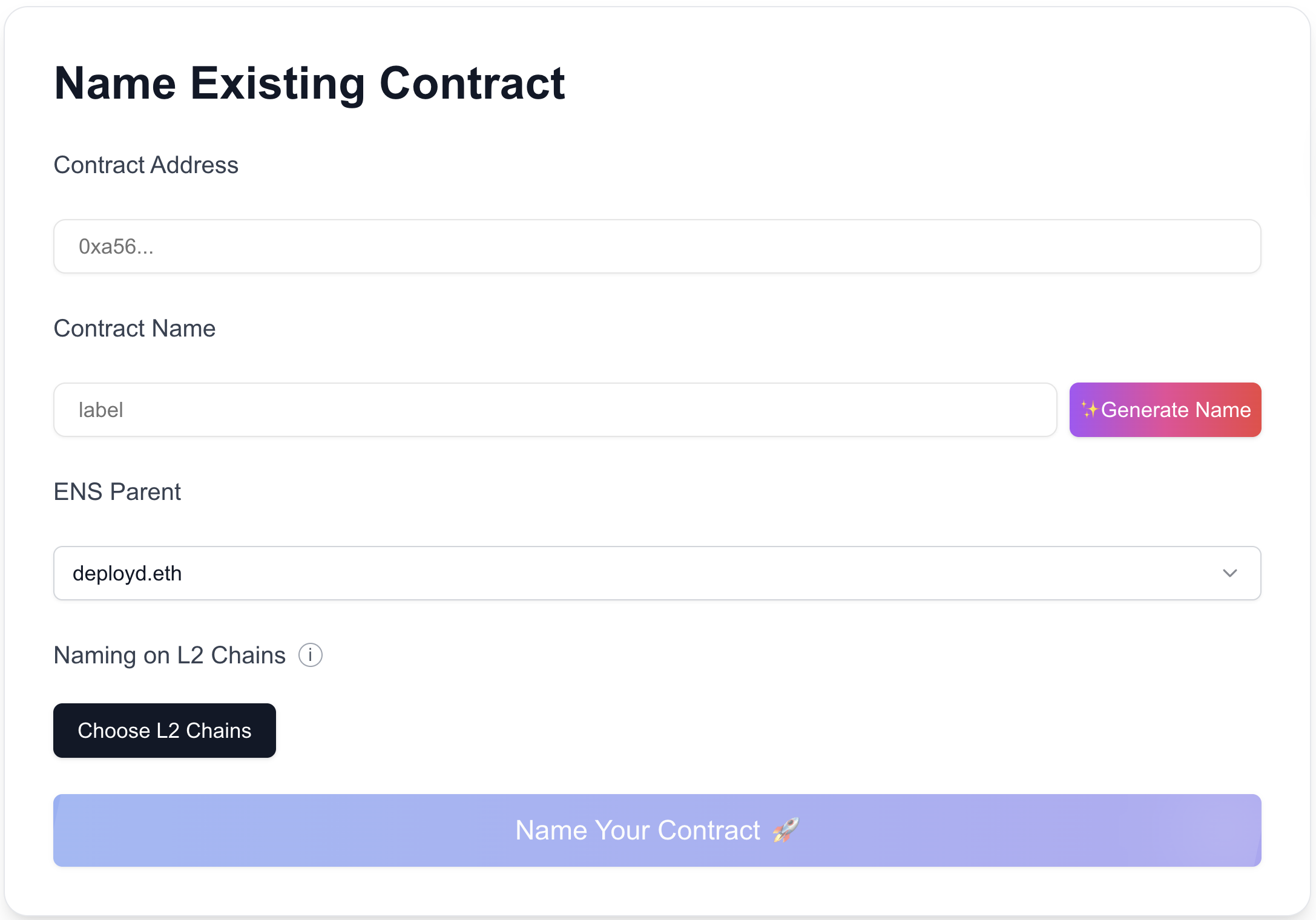 Enscribe interface showing streamlined ENS naming workflow
