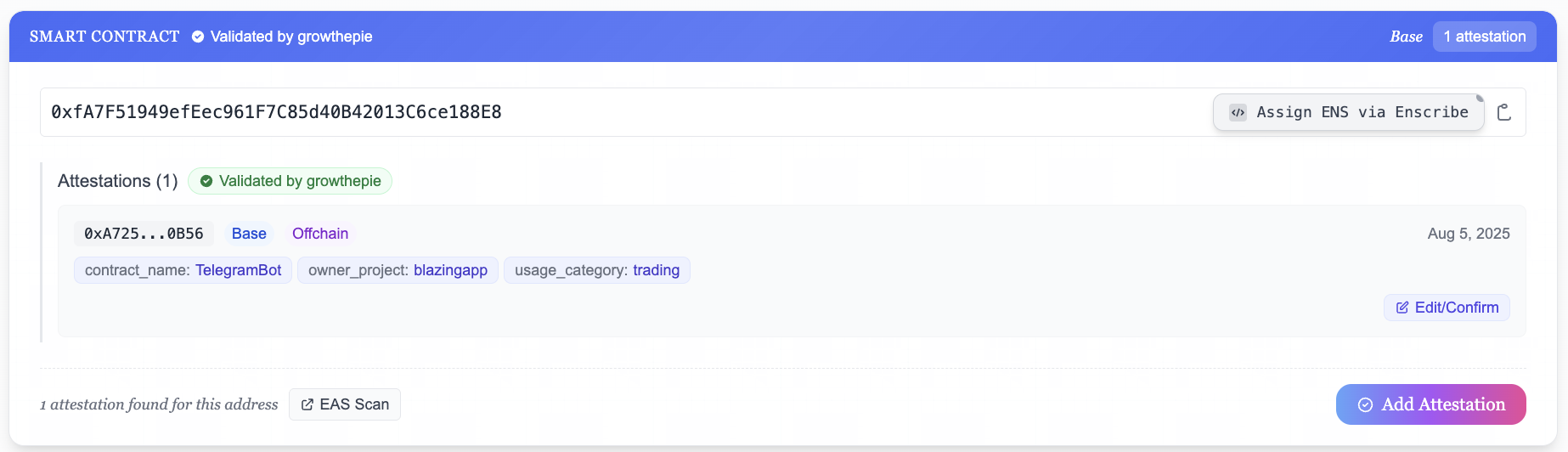 OLI Search showing Enscribe badge for contract naming